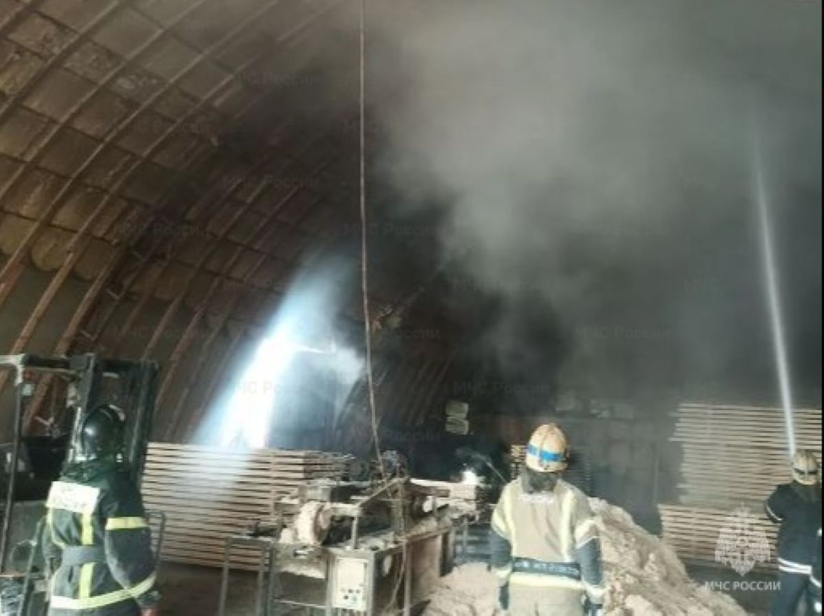 В калужском селе загорелся ангар пилорамы