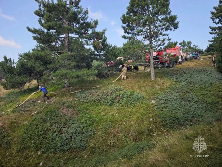 Тушение пожара в горах над Ялтой осложняется  ветром и аномальной жарой
