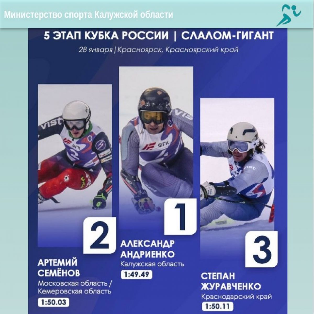 Калужский горнолыжник завоевал две золотые медали на этапах Кубка России в Красноярске